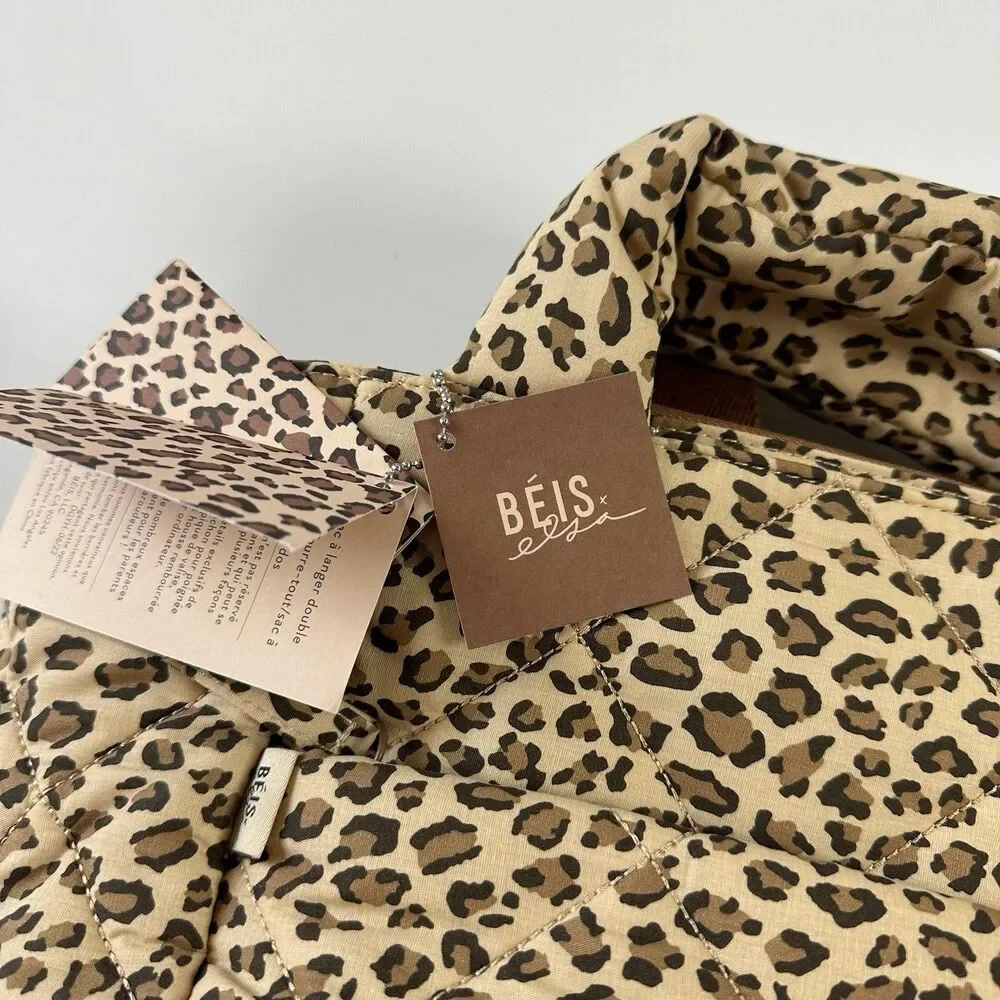 NWT BEIS x Elsa Hosk Quilted Backpack Tote Diaper Bag in Animal Print Wild Child